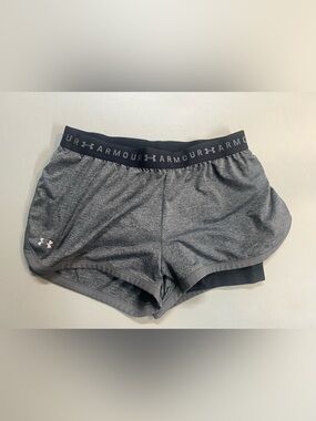 Under Armour HeatGear Compression Athletic Shorts Gray Black Small womens